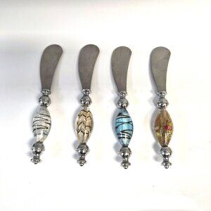 VTG Murano Glass Butter Spreaders Set of 4, 6.15" Artisan Serverware Retro Luxur
